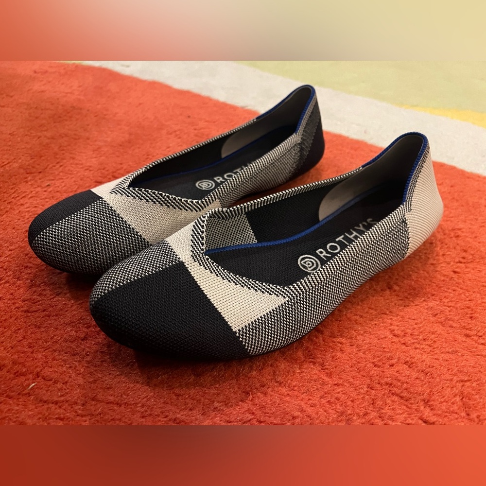 Rothy's Black and White Flats Plaid